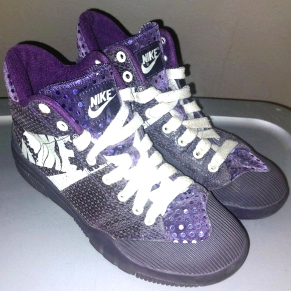 Nike Purple Sequin Lace-up High-Top Sneakers - Picture 1 of 8
